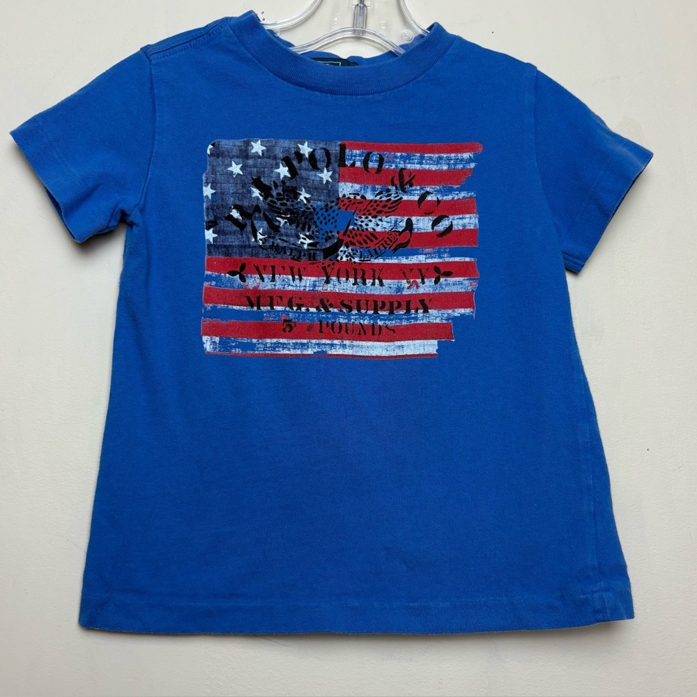 Toddler Polo Ralph Lauren Street wear Kids Vintage 2T Flag USA Blue Short Sleeve